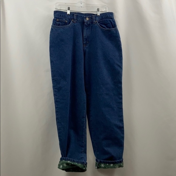 LL Bean Womens 12 R Snow Flake Fleece Blue Jeans - Picture 1 of 11